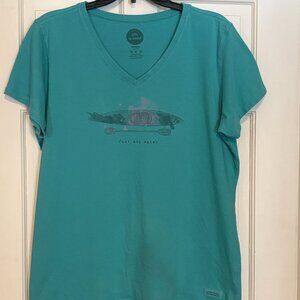 Life is Good Classic V Neck Just Add Water T-shirt Women's XL Teal